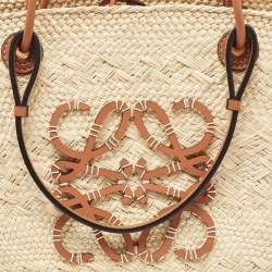 Loewe Beige/Brown Raffia and Leather Anagram Basket Tote