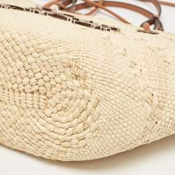 Loewe Beige/Brown Raffia and Leather Anagram Basket Tote
