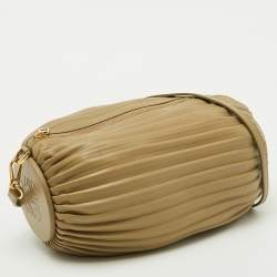 Pre Owned Loewe Clay Green Pleated Leather Bracelet Pouch Shoulder Bag