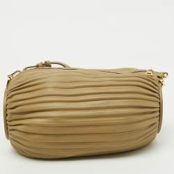 Pre Owned Loewe Clay Green Pleated Leather Bracelet Pouch Shoulder Bag