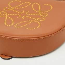 Loewe Brown/Yellow Leather Perforated Logo Pouch Heel Bag