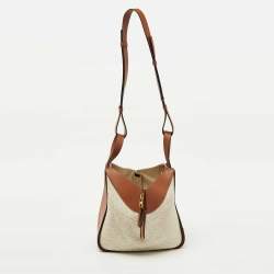 Pre Owned Loewe Beige/Tan Fabric and Leather Hammock Small 2way Hand Shoulder Bag