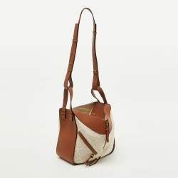 Pre Owned Loewe Beige/Tan Fabric and Leather Hammock Small 2way Hand Shoulder Bag