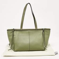 Pre Owned Loewe Olive Green Leather Cushion Tote