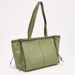 Pre Owned Loewe Olive Green Leather Cushion Tote
