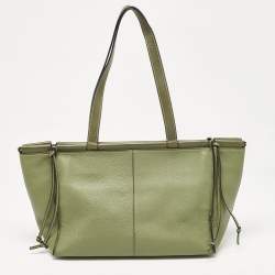 Pre Owned Loewe Olive Green Leather Cushion Tote
