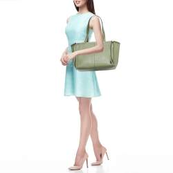 Pre Owned Loewe Olive Green Leather Cushion Tote