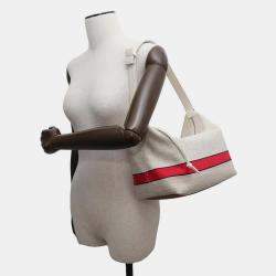 Loewe Bag Beige/Red Canvas Leather  Anagram Cuby Bag