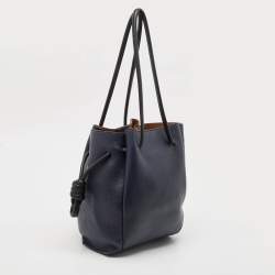 Pre Owned Loewe Midnight Blue/Black Leather Flamenco Knot Tote