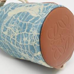 Pre Owned Loewe Blue/White Washed Denim and Leather Mini Sailor Mermaid Drawstring Bag
