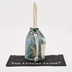 Pre Owned Loewe Blue/White Washed Denim and Leather Mini Sailor Mermaid Drawstring Bag
