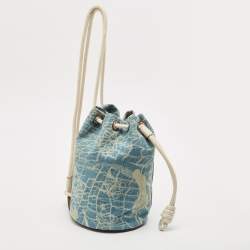 Pre Owned Loewe Blue/White Washed Denim and Leather Mini Sailor Mermaid Drawstring Bag