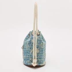 Pre Owned Loewe Blue/White Washed Denim and Leather Mini Sailor Mermaid Drawstring Bag