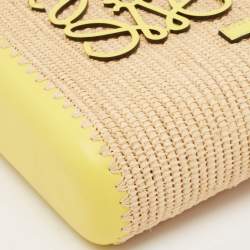 Loewe Yellow/Beige Leather and Raffia Mini Anagram Basket Tote