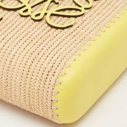 Loewe Yellow/Beige Leather and Raffia Mini Anagram Basket Tote