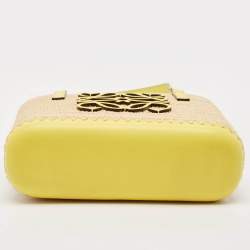 Loewe Yellow/Beige Leather and Raffia Mini Anagram Basket Tote