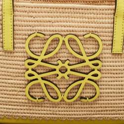 Loewe Yellow/Beige Leather and Raffia Mini Anagram Basket Tote