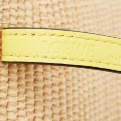 Loewe Yellow/Beige Leather and Raffia Mini Anagram Basket Tote