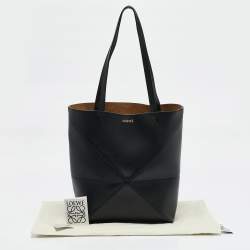 Pre Owned Loewe Black Leather Medium Puzzle Fold Convertible Tote