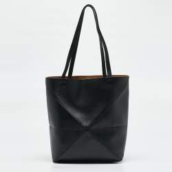 Pre Owned Loewe Black Leather Medium Puzzle Fold Convertible Tote
