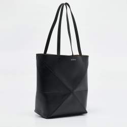 Pre Owned Loewe Black Leather Medium Puzzle Fold Convertible Tote