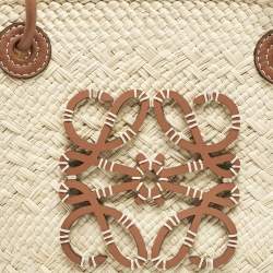 Loewe Cream/Brown Raffia and Leather Small Anagram Basket Bag