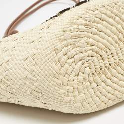 Loewe Cream/Brown Raffia and Leather Small Anagram Basket Bag