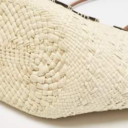 Loewe Cream/Brown Raffia and Leather Small Anagram Basket Bag