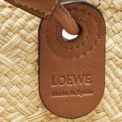 Loewe Cream/Brown Raffia and Leather Small Anagram Basket Bag