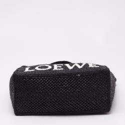 Loewe Black Raffia Small Font Tote 