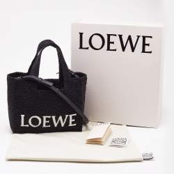 Loewe Black Raffia Small Font Tote 