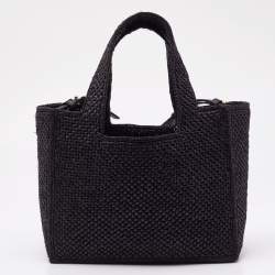 Loewe Black Raffia Small Font Tote 