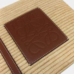 Loewe Beige Brown Leather and Raffia Square Basket Small Bag