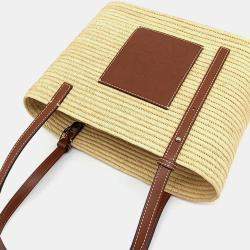 Loewe Beige Brown Leather and Raffia Square Basket Small Bag