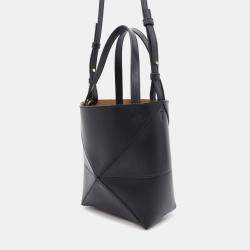  Loewe Black Shiny Calf Leather Mini Puzzlefold Tote Bag