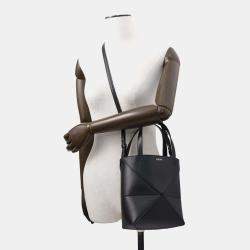  Loewe Black Shiny Calf Leather Mini Puzzlefold Tote Bag