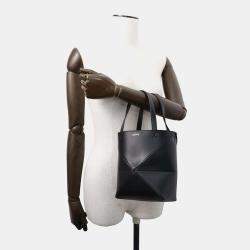 Loewe Black Shiny Calf Leather Mini Puzzlefold Tote Bag