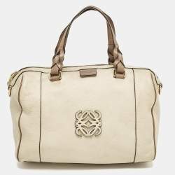 Loewe Two Tone Beige Leather Fusta 31 Boston Bag