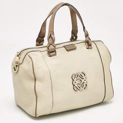 Loewe Two Tone Beige Leather Fusta 31 Boston Bag