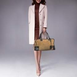 Pre Owned Loewe Beige/Brown Suede and Leather Amazona 36 Satchel