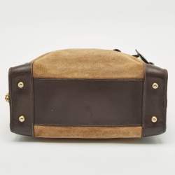 Pre Owned Loewe Beige/Brown Suede and Leather Amazona 36 Satchel