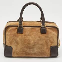 Pre Owned Loewe Beige/Brown Suede and Leather Amazona 36 Satchel