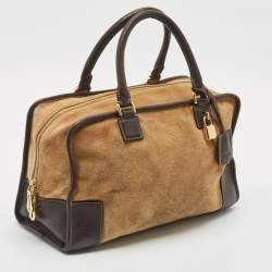Pre Owned Loewe Beige/Brown Suede and Leather Amazona 36 Satchel