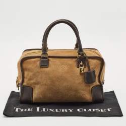 Pre Owned Loewe Beige/Brown Suede and Leather Amazona 36 Satchel