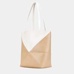 Loewe Beige/Brown Bicolor Calfskin  Medium Shiny Puzzle Fold Tote