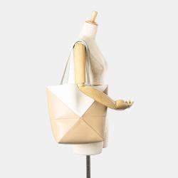 Loewe Beige/Brown Bicolor Calfskin  Medium Shiny Puzzle Fold Tote
