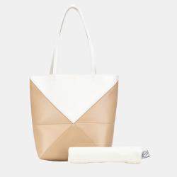 Loewe Beige/Brown Bicolor Calfskin  Medium Shiny Puzzle Fold Tote