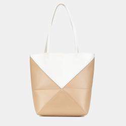 Loewe Beige/Brown Bicolor Calfskin  Medium Shiny Puzzle Fold Tote