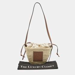 Pre Owned Loewe Natural/Tan Palm Leaf Mini Drawstring Bucket Shoulder Bag