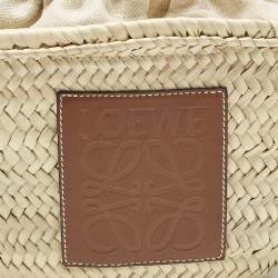 Pre Owned Loewe Natural/Tan Palm Leaf Mini Drawstring Bucket Shoulder Bag